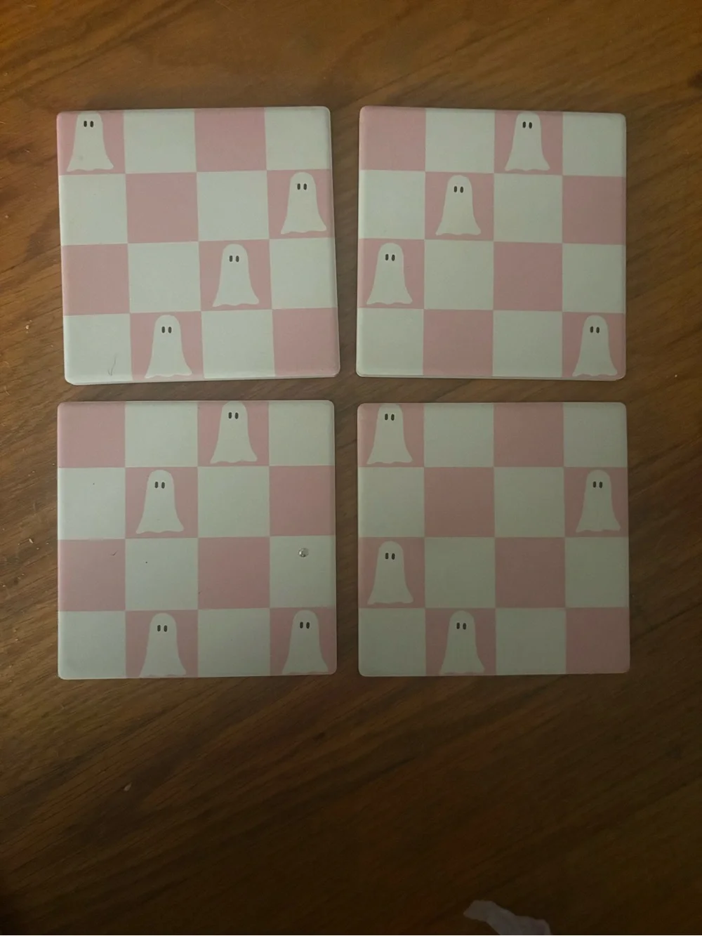 Pink Ghost Checker Coasters - Home Party Supplies